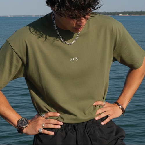 Minimal organic cotton tee featuring central graphic designed for everyday wear